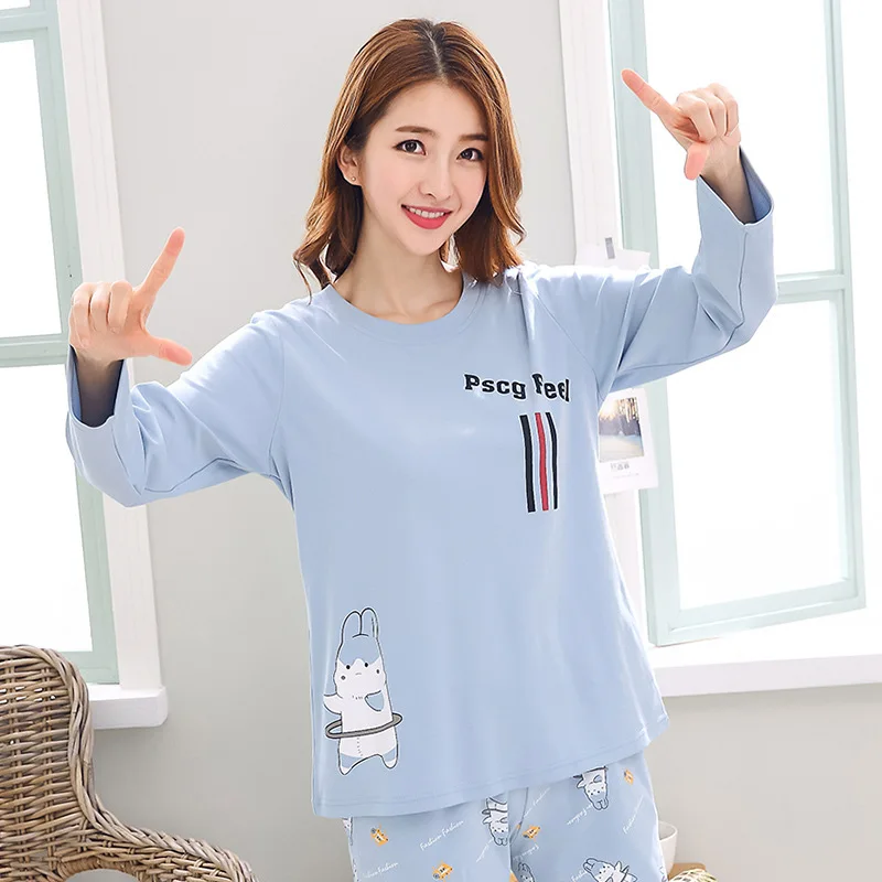 

Spring New Style Long Sleeve Pajamas Women's Hula Hoop Rabbit Cartoon Sweet Qmilch Large Size Thin Homewear Set