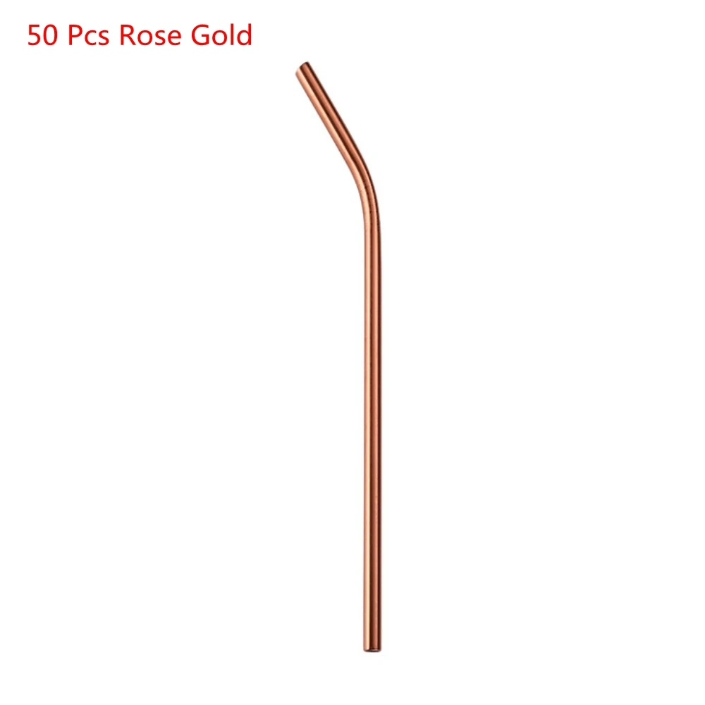 50PCS Rose Gold 50 шт 265 мм многоразовые соломинки для питья из металла из нержавеющей стали согнутые соломинки для напитков, аксессуары для домашнего бара - Цвет: 50PCS Rose Gold