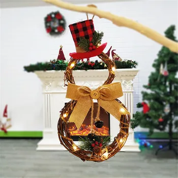 

2020 Christmas Hang Decoration Led Lights Snowman Christmas Wreath Rattan Circle Door Home Christmas Tree Decoration Navidad