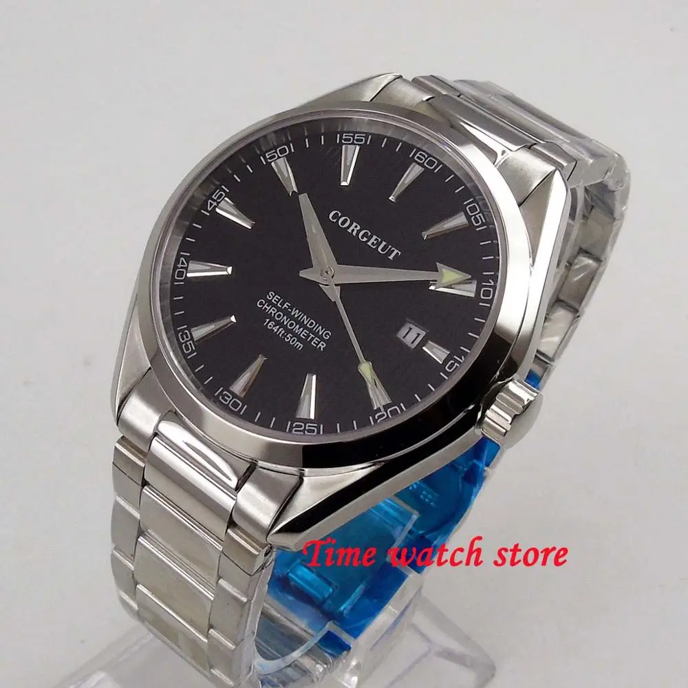 41mm Corgeut Miyota 8215 5ATM automatic men's watch steel Polished date luminous sapphire glass - Цвет: Black 2 Miyota