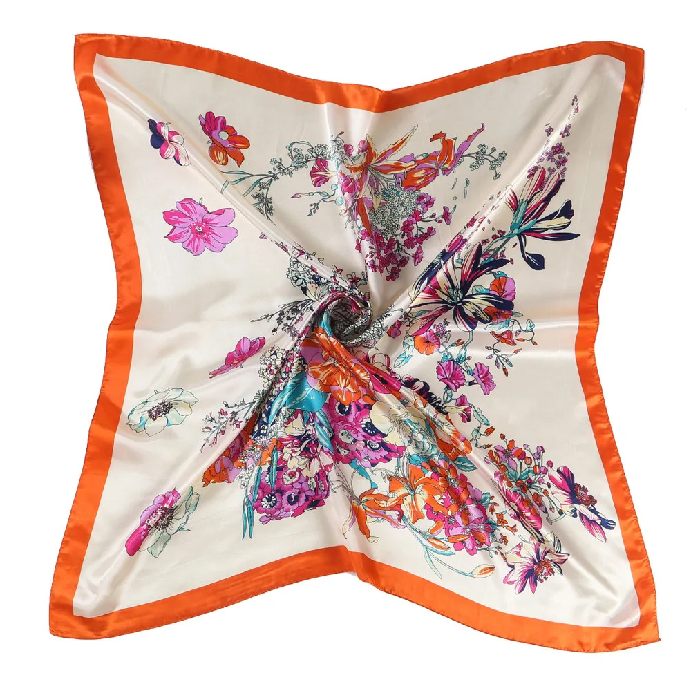 Новая осенне-зимняя женская шаль квадратной формы с цветочным принтом, модный платок, сатиновая шаль, элегантный шарф#1002