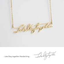 

Fashion Gold Stainless Steel Plate Necklaces For Women Handwriting Handmade Name Personalized Signature Choker Jewelry Best Gift