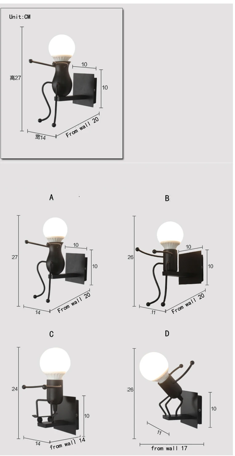 Железный маленький человек, маленькие Настенные светильники для дома, милые спичечные палочки для мужчин, детская комната, настенные светильники, робот, дайвинг, скейтборд, стильные бра