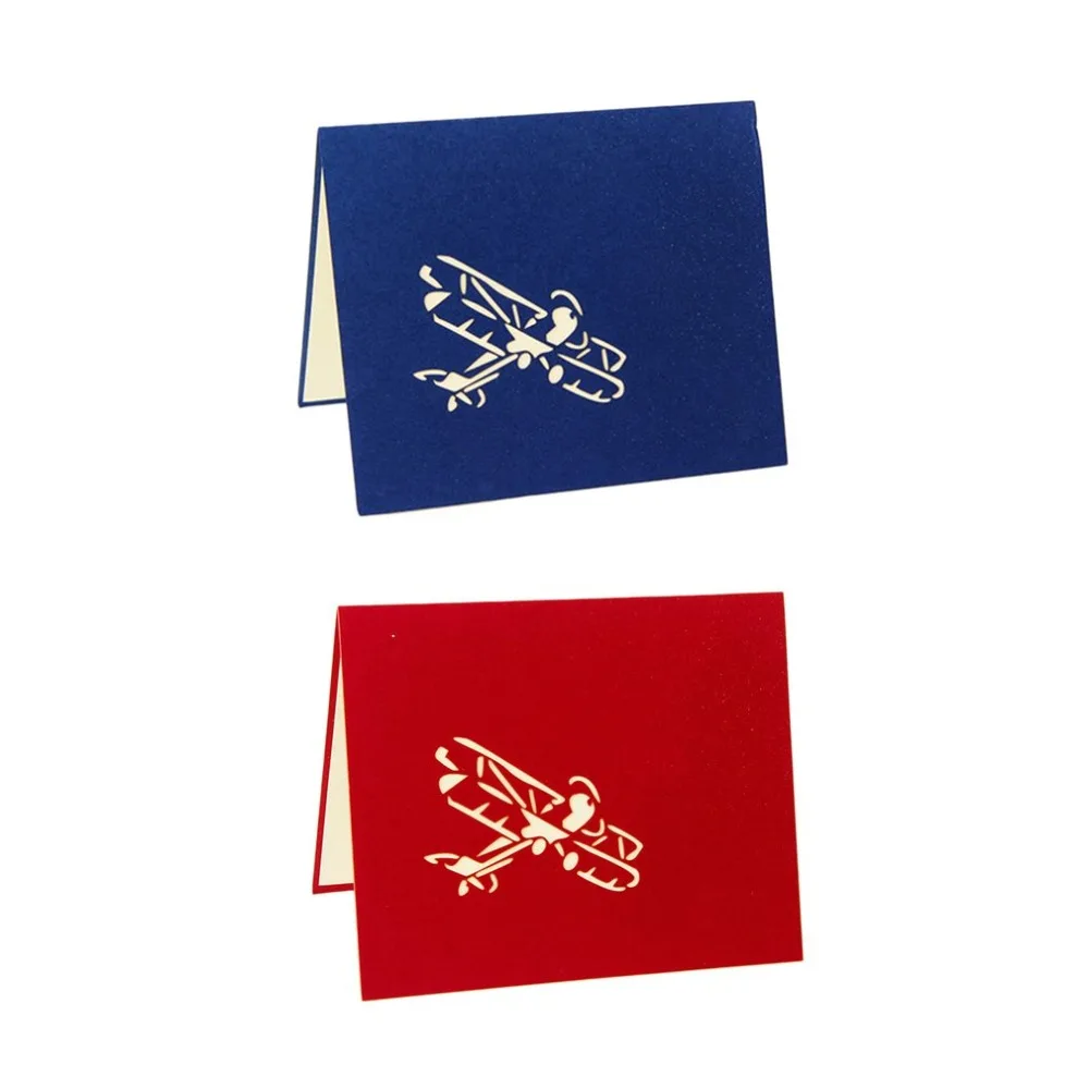 

Handmade 3D invitations birthday Greeting Card Popular Festival New Paper Origami Wishes Gifts Airplane Model Postcard Red Seal