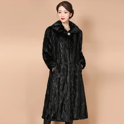 Black Long stripe Размера плюс 5XL Новое превосходное качество настоящая норковая шуба женская зимняя утолщенная теплая с капюшоном X-Long подлинный натуральных мех пальто парка - Цвет: Black Long stripe