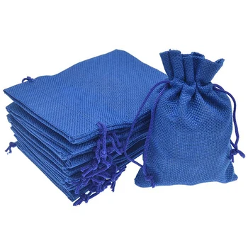 

50Pcs Drawstring Burlap Jute Sacks Jewelry Candy Pouch Christmas Wedding Party Favor Gift Bags (Royal Blue 10X14cm)