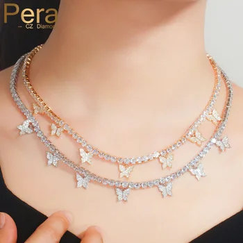 

Pera High Quality Shiny Cubic Zirconia Yellow Gold Color Adjustable Round Choker Butterfly Necklace for Women Party Jewelry P016
