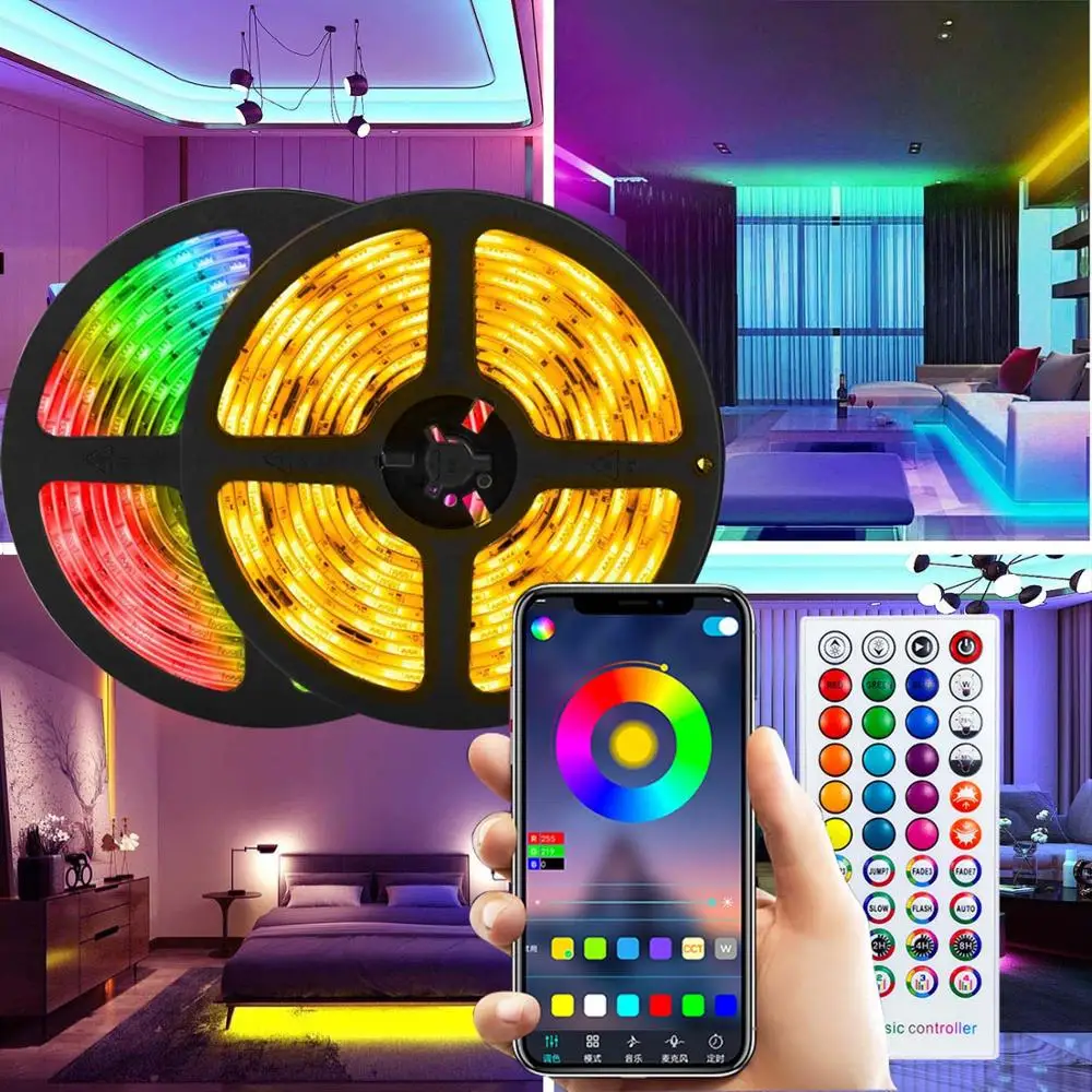 Светодиодные ленты светильник с Bluetooth App управление 5050RGB 5 м 10 Цвет изменение полосы гибкая лента