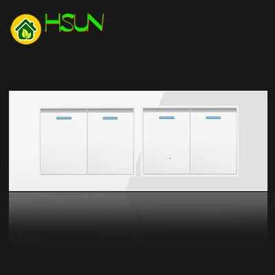 

US Tempered Glass White 118 Type Switch Socket 1/2/3/4/5/6/7/8 Gang 2 Way Switch Real Glass Panel LED Guide Light Mounting Box