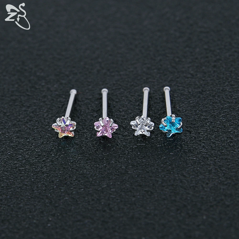 ZS 9-12PCS 316L Stainless Steel Nose Stud Sets Colorful 3mm CZ Crystal Nose Piercing 20g Bone/L Shaped/Nose Screws Nose Ring Set