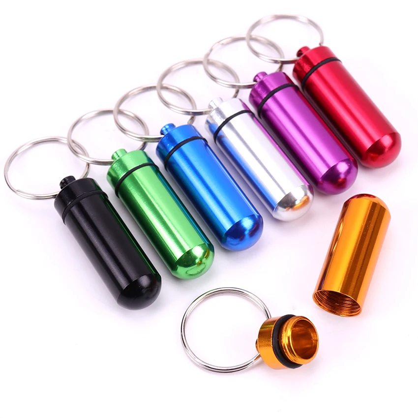 

1PC Waterproof Aluminum Pill Box Case Bottle Cache Drug Holder Container Keychain Medicine Box Health Care