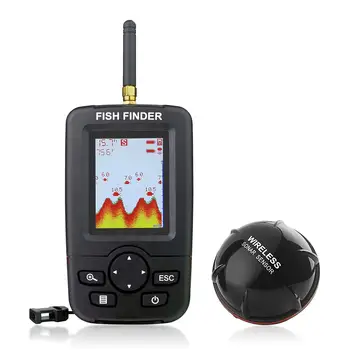 

russian menu Portable Fish Finder Wireless Sonar Sensor Fishfinder Fish Size, Water Temperature, Bottom Contour, Color LCD