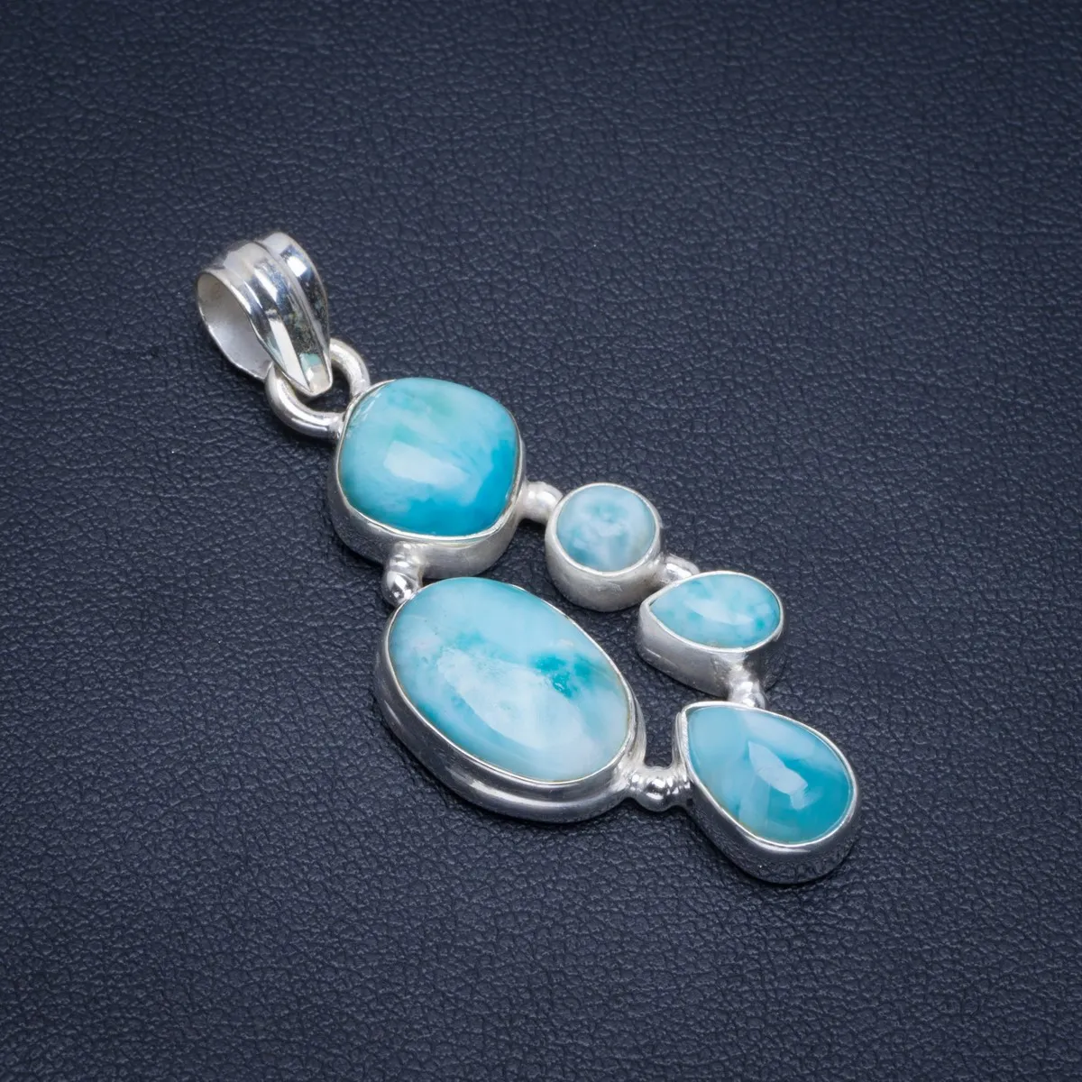 

Natural Caribbean Larimar Handmade Unique 925 Sterling Silver Pendant 1.75" B3068