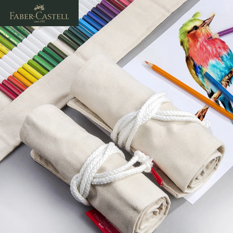FABER CASTELL 캔버스 펜 커튼 50/64/76 구멍 연필 가방 케이스 홀더 롤업 스케치 연필 보관 주머니 학생 그림 도구