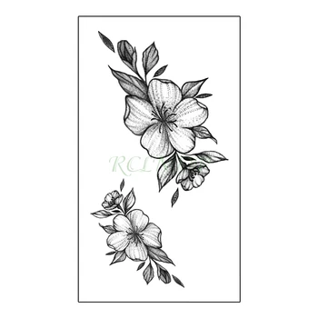 

Waterproof Temporary Tattoo Sticker Black Flower Plant Element Flash Tatoo Fake Tatto Hand Arm Neck Body Body Art for Woman Men