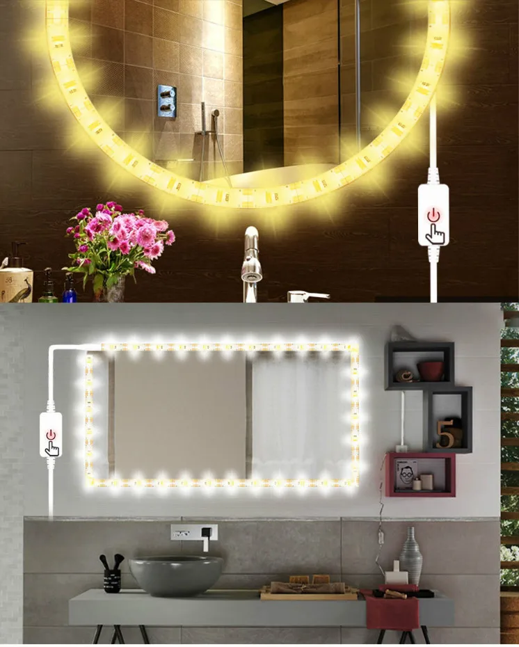 Kit de lampes de maquillage Guirlande lumineuse LED pour miroir de courtoisie Blanc miroir non inclus Pour salle de bain Luminosité réglable 