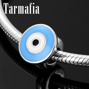 

New 925 Sterling Silver Cartoon Blue Enamel Eye Spacer Stopper bead Fit Original Charm Pandora Bracelet Fine Jewelry making 2019