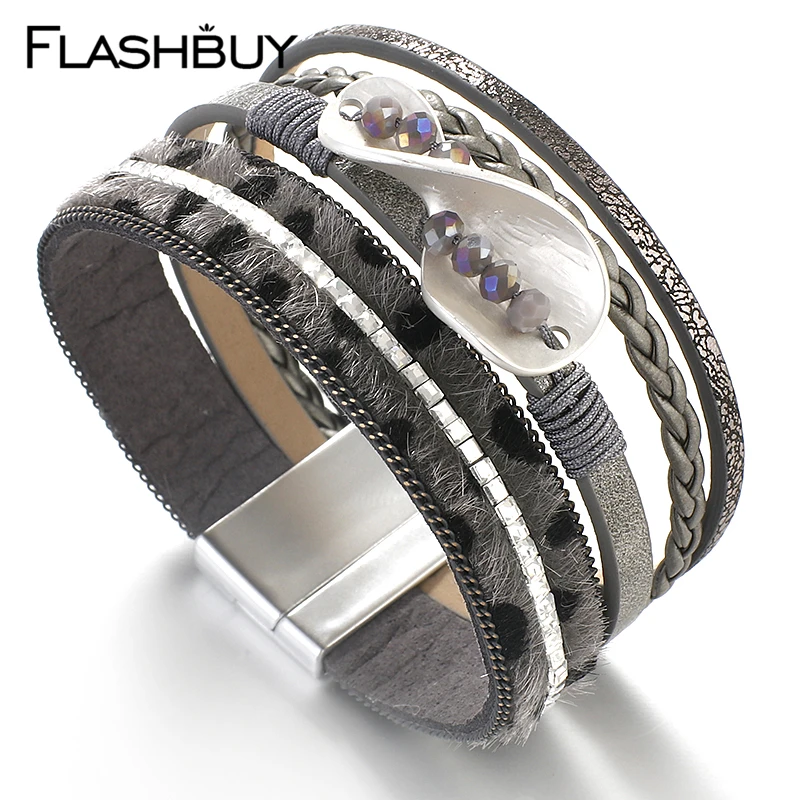 Flashbuy леопардовая шерсть кожаный браслет с кристаллами для женщин модные ювелирные изделия твист Сплав Шарм обертывание браслеты подарок аксессуары