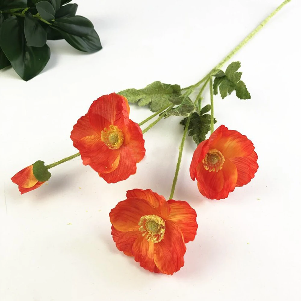 

5pcs artificial flower bouquets orange red color artificial corn poppy flowers bouquets&Papaver rhoeas&Coquelicot bunches