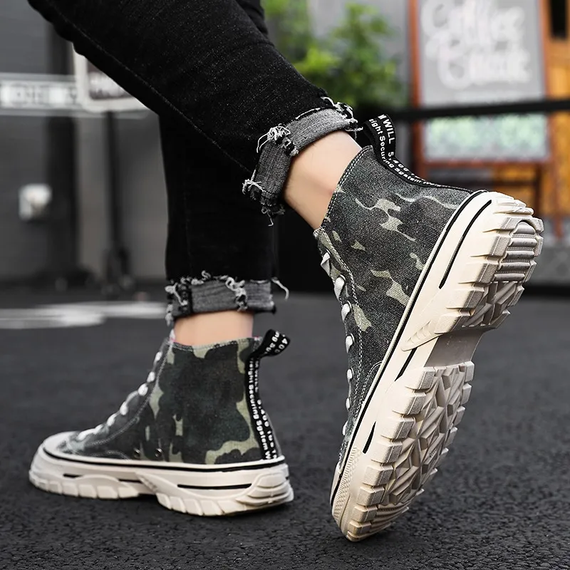 

Men 2019 New Style Autumn Breathable Shoe Men's Korean-style Trend Versatile Casual Hight-top Canvas Shoes Online Celebrity Camo