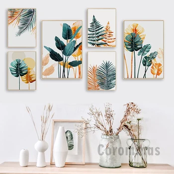 

Nordic Color Plant Leaves Poster Print Landscape Wall Art Canvas Painting Picture For Living Room Home Decor Cuadros Decoration