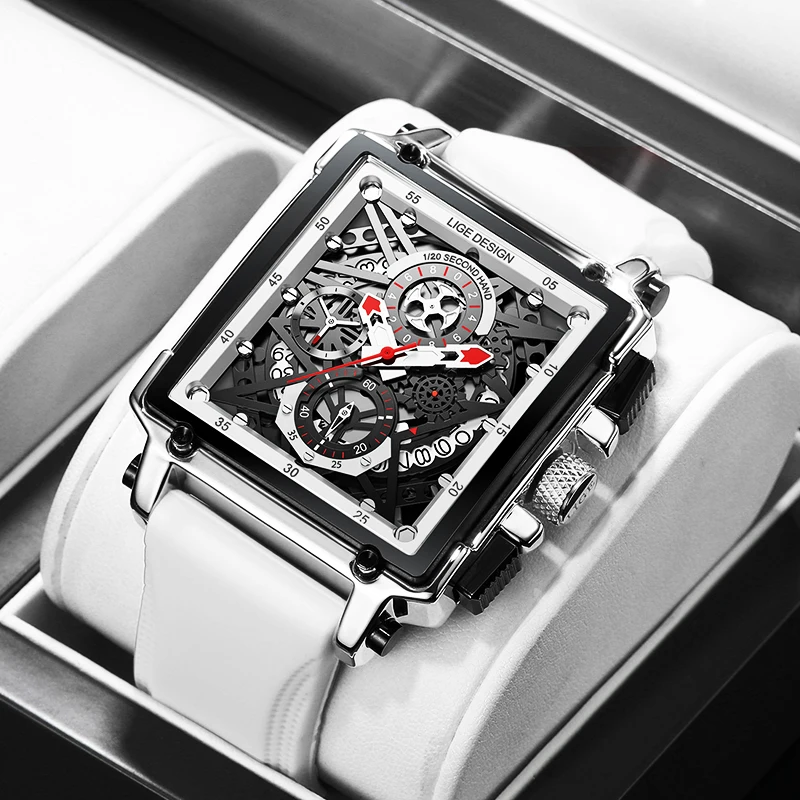 LIGE-reloj analógico con correa de silicona para hombre, accesorio de pulsera de cuarzo resistente al agua con cronógrafo, complemento Masculino deportivo de marca de lujo con diseño cuadrado, 2021