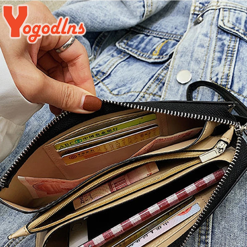 Yogodlns Fashion Solid Color Wallet Female PU Leather Handbag Long Zipper Clutch Card Holder Coin Purse Multi-layer Phone Bag