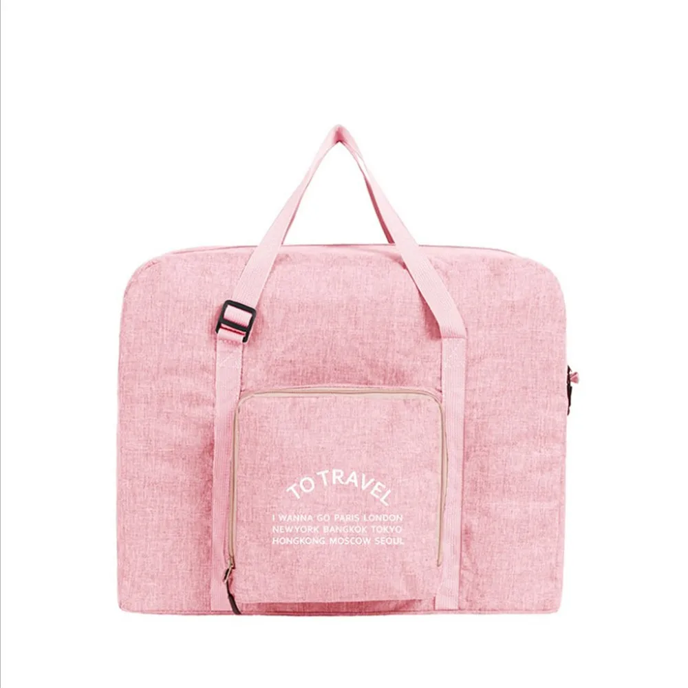 Дорожная сумка для хранения одежды через плечо, водонепроницаемая складная сумка на колесиках - Цвет: Pink