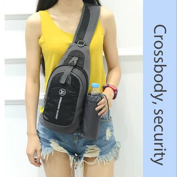 

Anti Scratch Unisex Sports Travel Chest Bag Multi Pockets Water Bottle Pouch Nylon Large Capacity Waterproof Zipper Opening