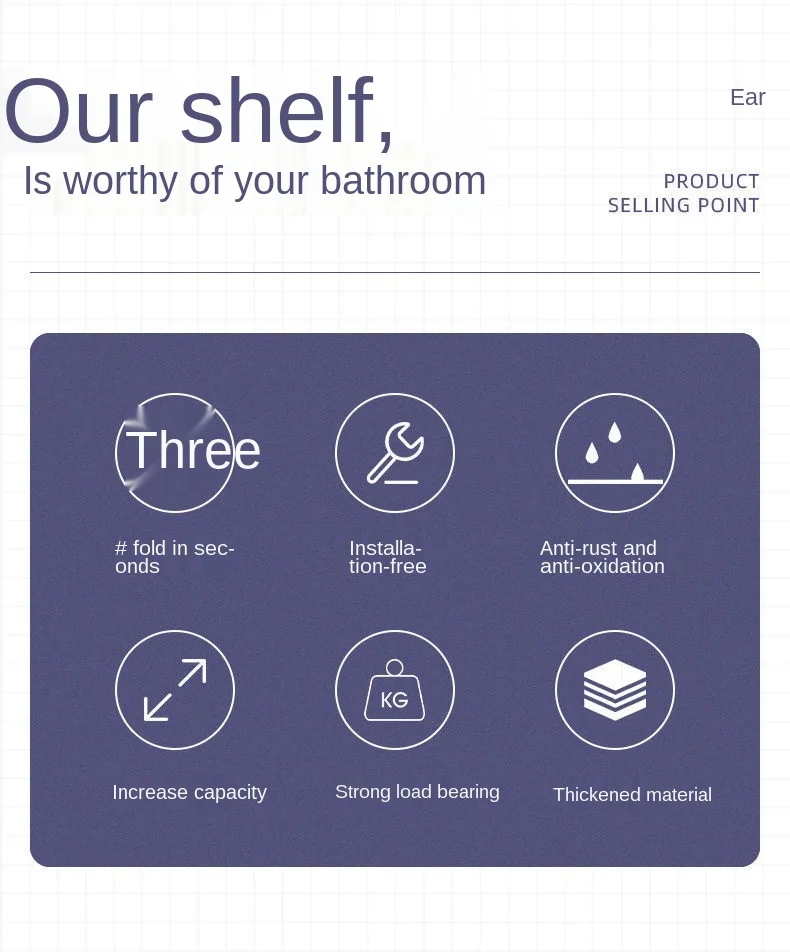 Folding Storage Rack No Installation Bathroom Kitchen Shelf Toilet Storage Shelf 3-Layer