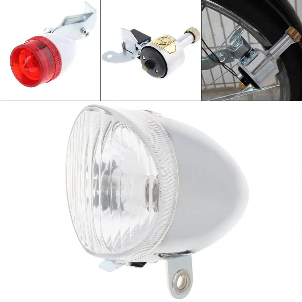 6v 3w Silver Bike Bicycle Dynamo Lights Led Selfpowered Front Light