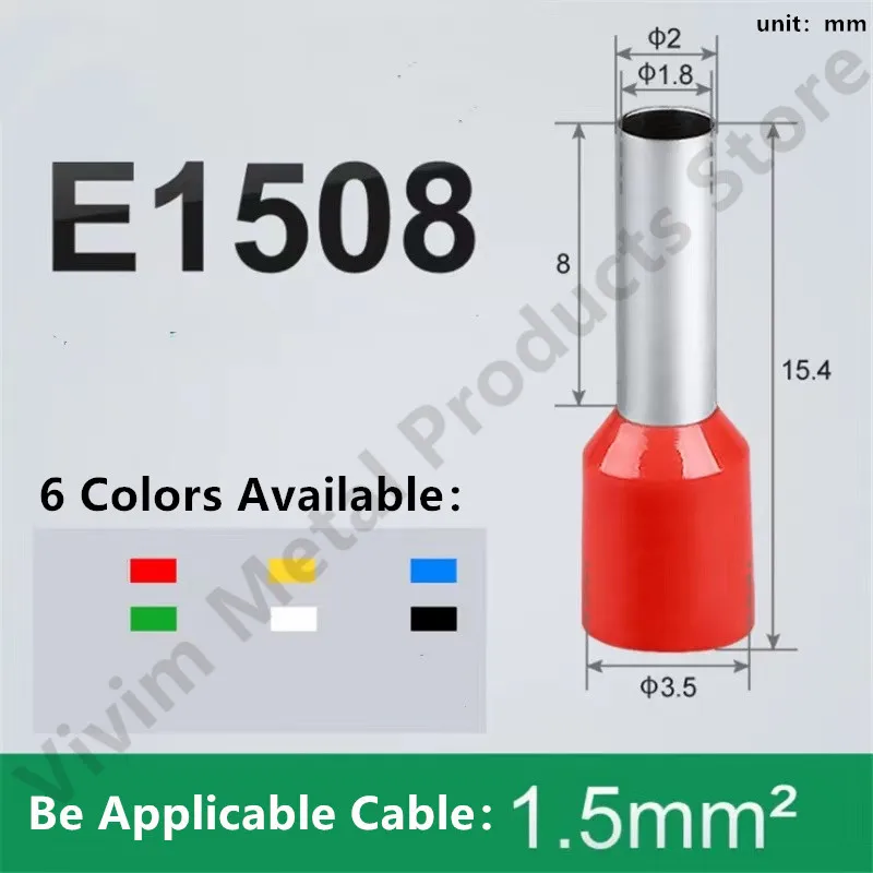 Chanzon 100pcs Non-Insulated Wire Ferrules – EN1508 Certified, For 16AWG (1.5mm²) Cable, Tin-Coated Copper