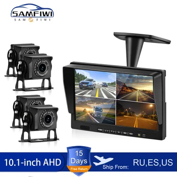 

10.1 inch AHD 4ch Recorder DVR Car Monitor Vehicle Truck Night Vision Rear View Camera Security Surveillance Split Screen Quad