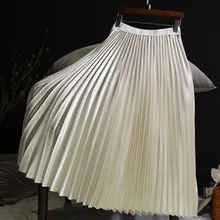 Двухслойная осенне-зимняя женская сатиновая юбка длинная Плиссированная юбка для женщин s Saias Midi Faldas винтажная Женская юбка миди