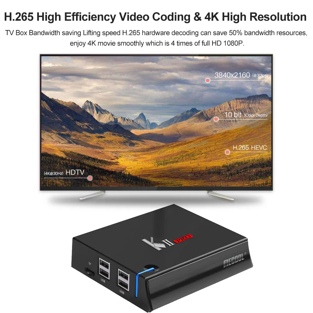 MECOOL Декодер каналов кабельного телевидения PRO Andriod ТВ коробка DVB-S2 DVB-T2 DVB-C Android Amlogic S905D Quad-core 2 Гб оперативной памяти, 16 Гб встроенной памяти, 4K двухъядерный процессор Wi-Fi H.265 HD медиа-плеер