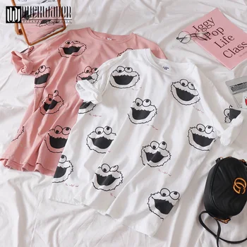 

Duckwaver Summer Cartoon Doodling Print Women T Shirt Short Sleeve T-shirt Women Sweet Couple Clothes Female Vogue Tops Tee