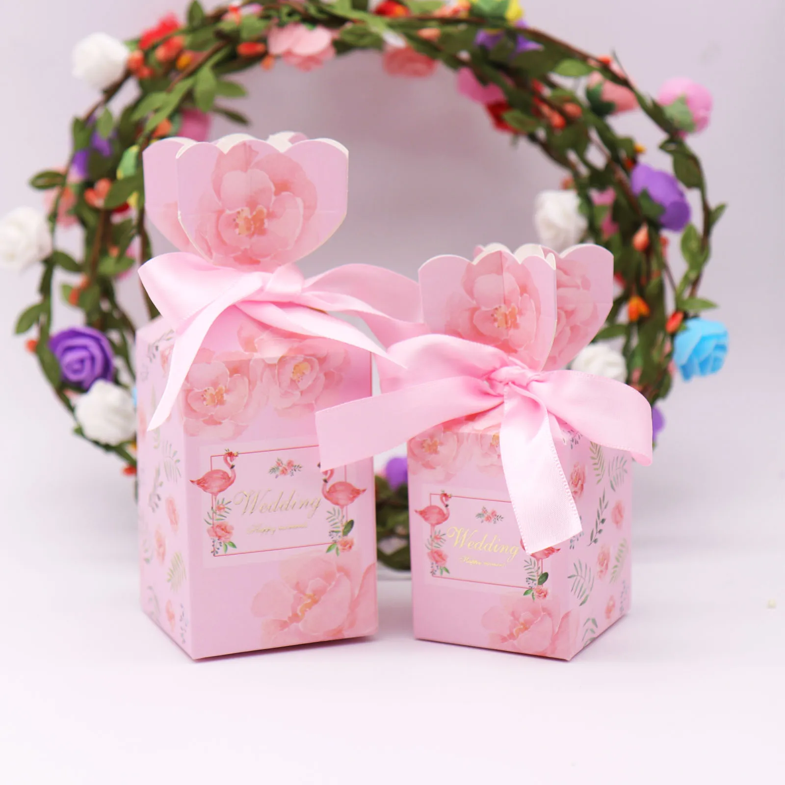 Бумажная романтическая коробка для конфет Ваза Стиль Единорог Фламинго Подарочная коробка с лентой для DIY Свадебная вечеринка Декор подарок для гостей
