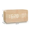 Alarm Clock LED Digital Wooden USB/AAA Powered Table Watch With Temperature Humidity Voice Control Snooze Electronic Desk Clocks 5