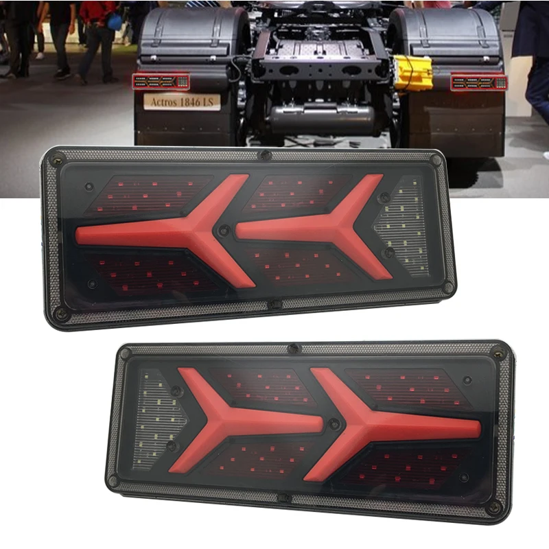 1Pair Universal Waterproof Led Rear Stop Tail Ligths 24V Heavry Truck Trailer With Yellow Water Flowing Turn Signal Lamp | Автомобили и
