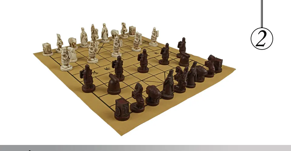 Easytoday Chinese Chess Games Synthetic Leather Chessboard Chinese Terracotta Warriors Resin Chess Pieces Table Games Birthday Gift (2)