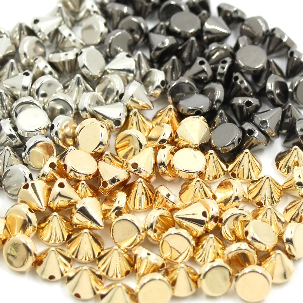 100Pcs 6/8/10/12mm Cone Plastic Spikes And Studs 2-Holes Sew CCB Leather Rivets Silver Gold Black Punk DIY Crafts For Bags Metal rivets,belt strap rivets,copper rivets,leather rivets