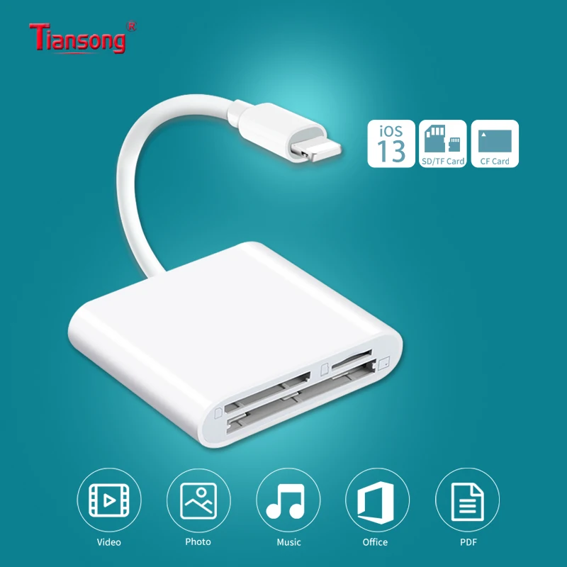 

OTG Phone Aux 8 pin HUB 3 in 1 Adapter SD TF CF Card Reader Converter compatible with iPhone Support iOS13