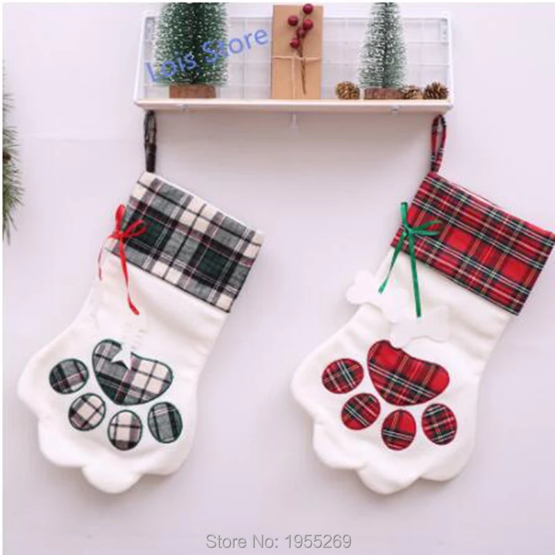 

Christmas Stocking 1pcs Cotton Santa Claus Sock Xmas Candy Bag Tree Hanging Personalized Christmas Decoration Kids Gift Sock