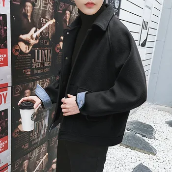 

Men's jacket 2019 autumn and winter new wild solid color coat loose woolen jacket youth personality fashion men's clothing