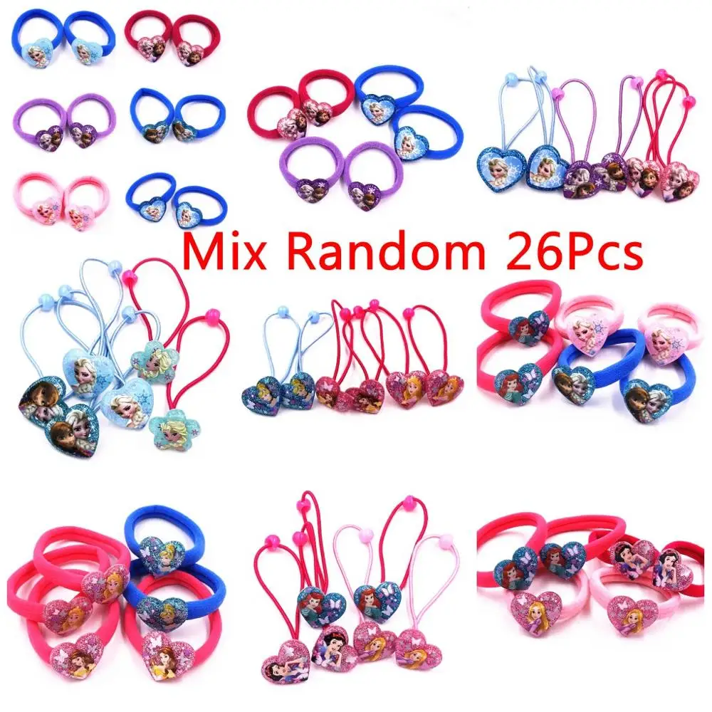 Random26pcsHairBands 26 шт. заколки для волос с изображением принцесс, королевы, сестры, Эльзы, Анны, жасмин, Ариэль, блестящие заколки для волос, детские заколки, аксессуары для волос для маленьких девочек - Цвет: Random26pcsHairBands