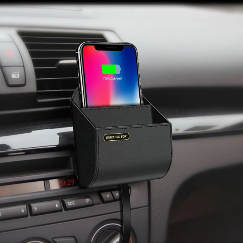 5W Qi Car Wireless Charger and Car Phone Holder Air Vent Holder Storage Box For IPhone Mobile Phone Wireless Charging Stand