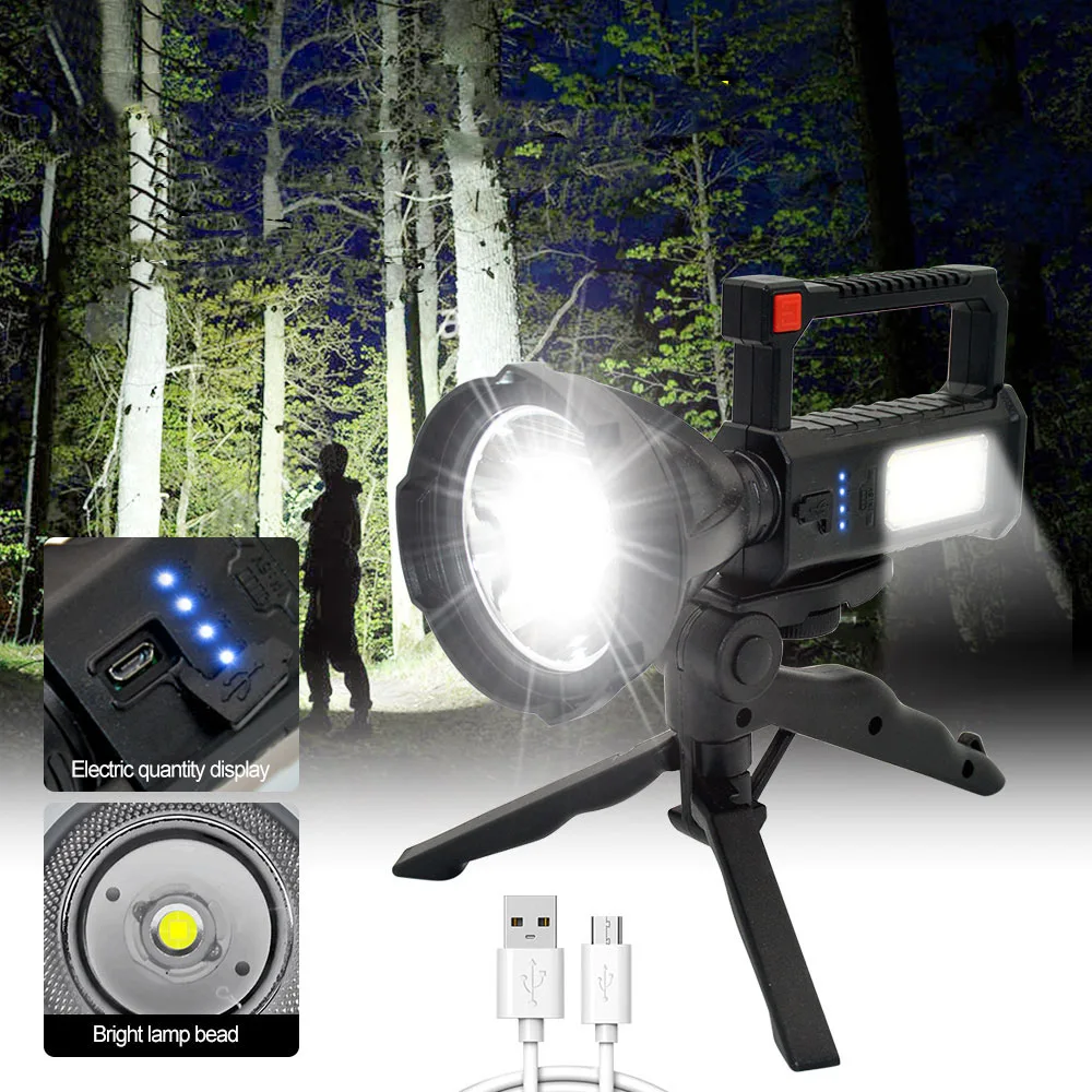 

Power Searchlight For Fishing Lantern Camping LED Lithium Battery Working Spotlight Flashlight 4 led USB Rechargeable Lantern