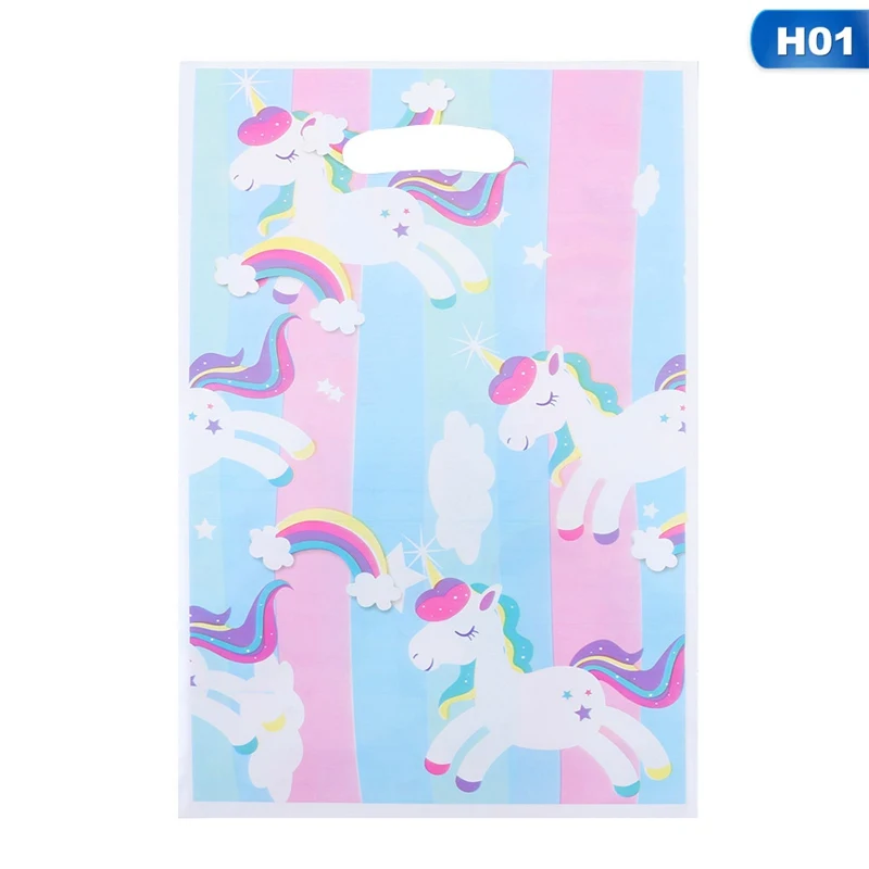 10Pcs Cartoon Rainbow Unicorn Flamingo Plastic Gift Bags Candy Bag For Party Wedding Birthday Gift Package Box Party Supplies - Цвет: H01