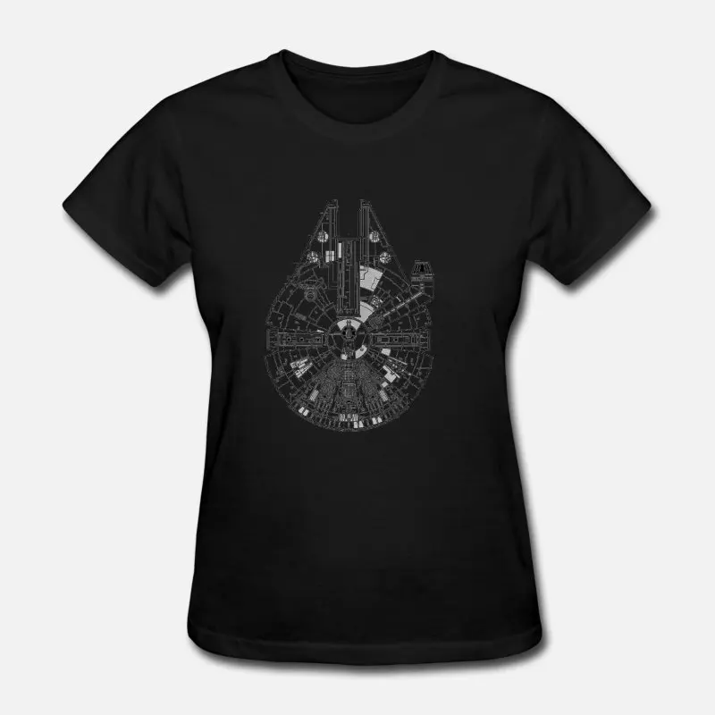Create Millenium Falcon увеличенная Мужская футболка с вырезом лодочкой облегающая Мужская футболка большого размера 3xl 4xl 5xl женский топ в стиле хип-хоп - Цвет: Women-Black