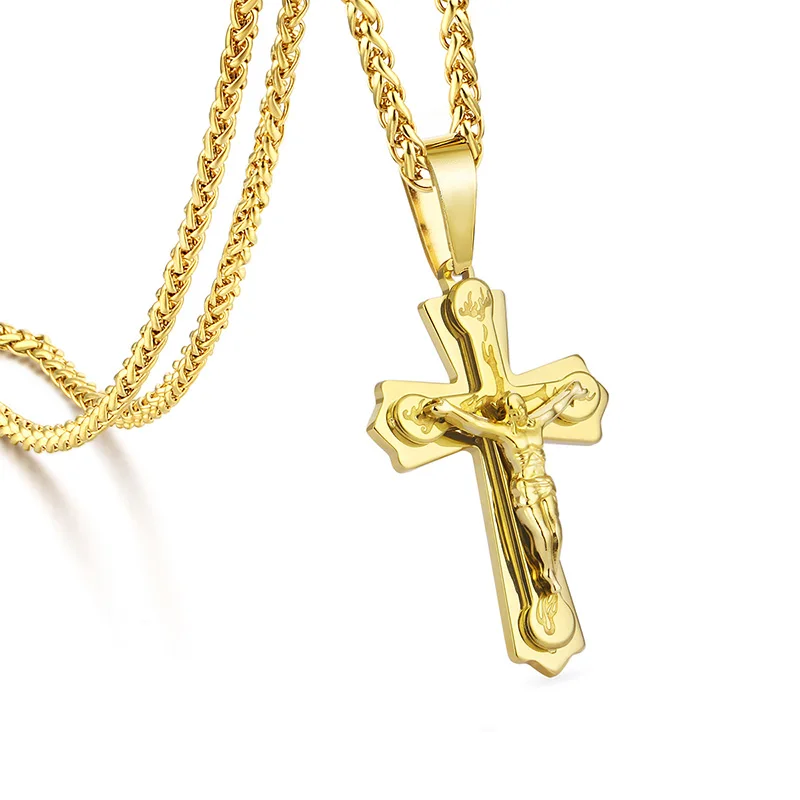 Многослойный католический крест Иисуса Подвески звенья цепи ожерелья из нержавеющей стали Христос Colar для мужчин женщин ювелирные изделия колье - Окраска металла: Gold